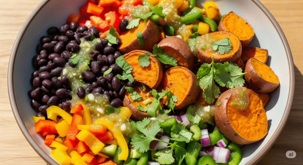 Sweet potatoes and black bean bowl